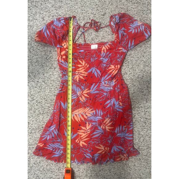 Lost + Wander Red Blue Floral Babydoll Smocked Dress Cottagecore Y2K Feminine M - Picture 7 of 9